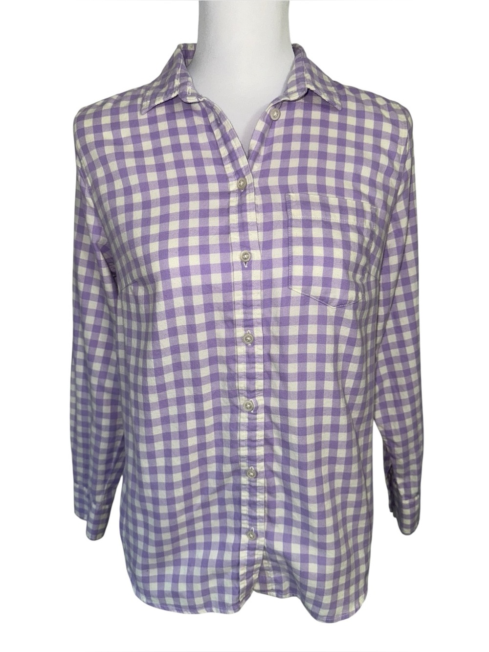 J.Crew XS Purple Gingham Button Up Shirt 100% Cotton Long Sleeve Pocket Top